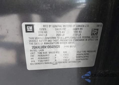 2013 GMC Terrain Slt-1 z USA, uszkodzony, nr VIN 2GKALUEK1D6425628